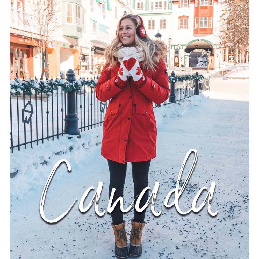 Michael Kors red down winter coat with faux fur trim